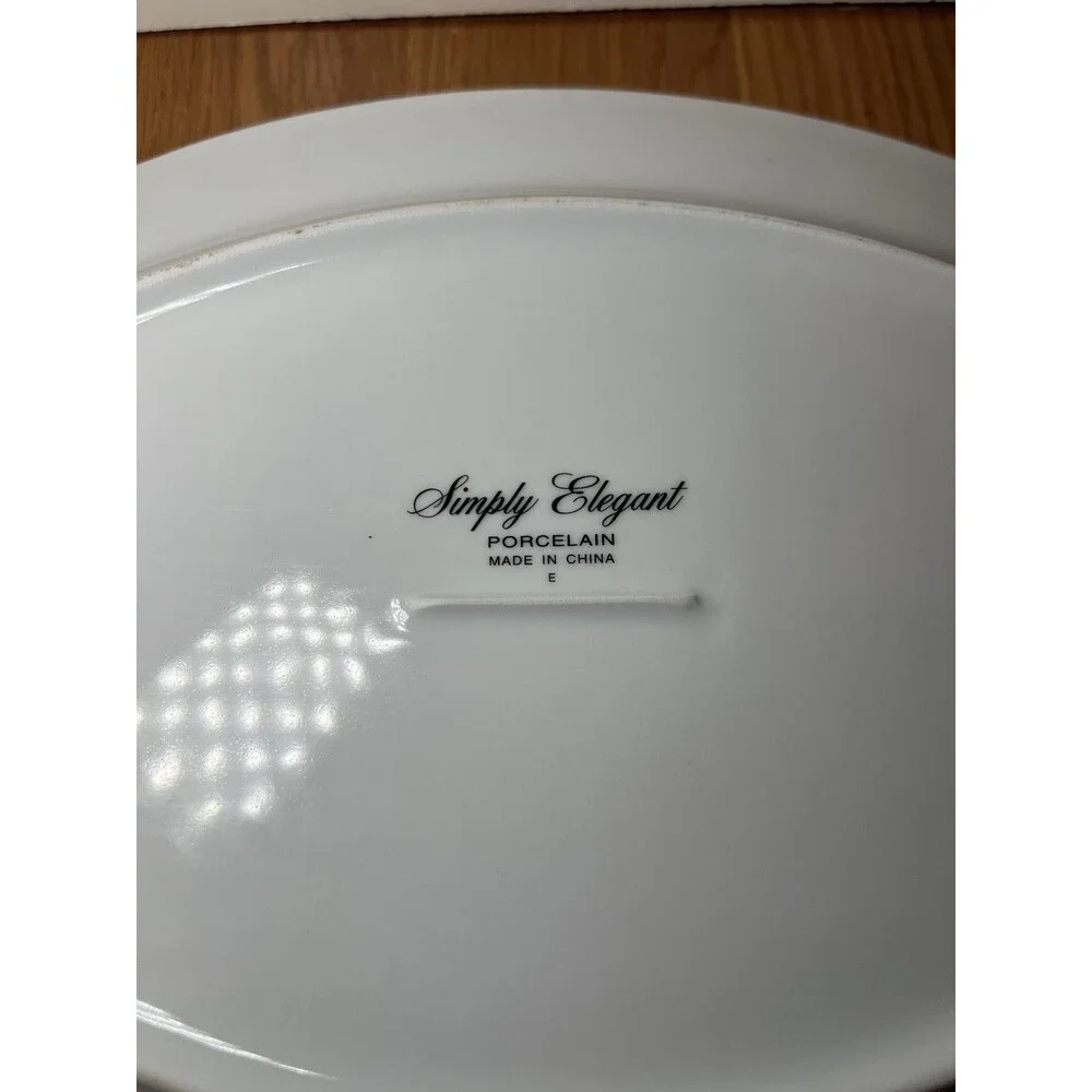 Simply Elegant Porcelain Oval Serving Platter White Gold Trim 16